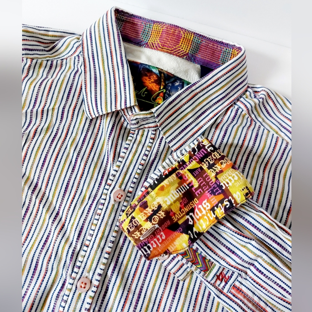 Robert Graham‎ Colorful Striped Button Up Shirt LT Large Tall Silk & Cotton